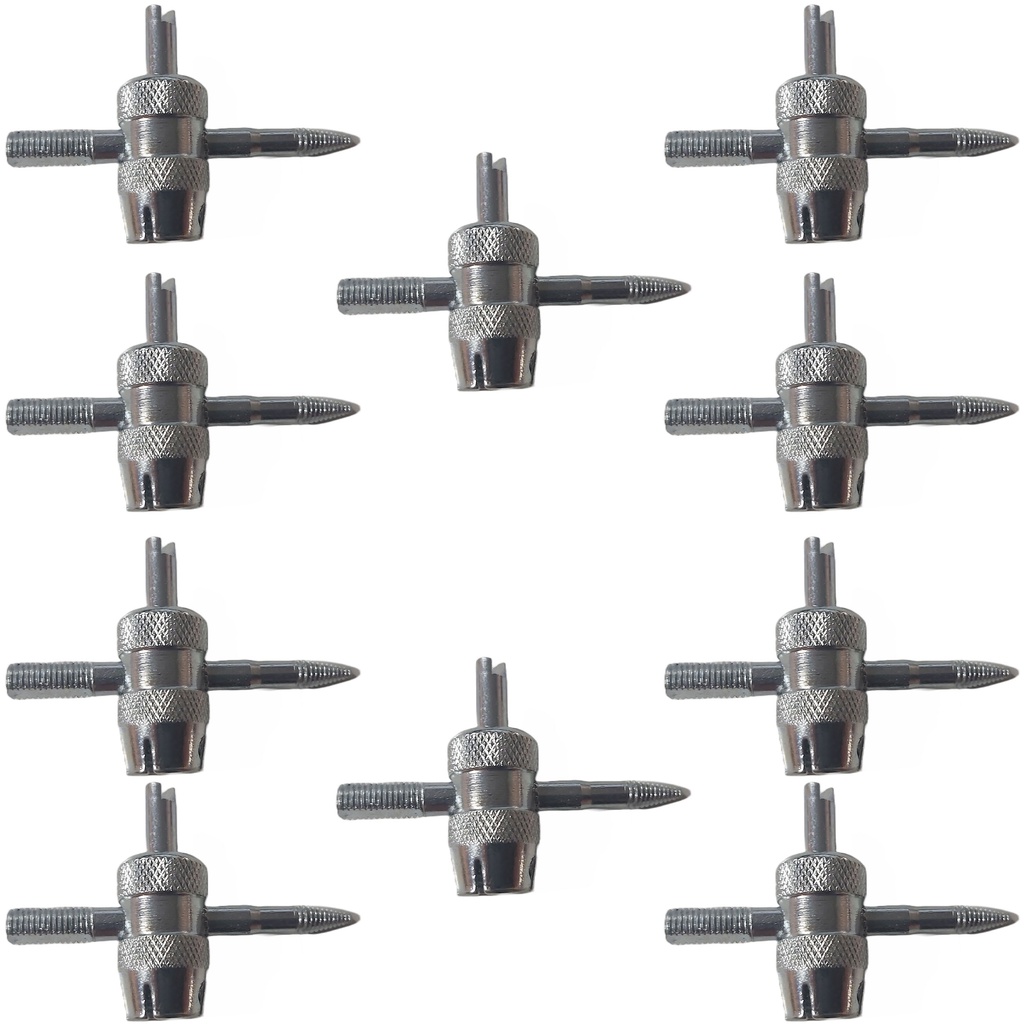 Kit Com 10 Chave Ventil Saca Válvula Extrator Pneu Ômega 4X1