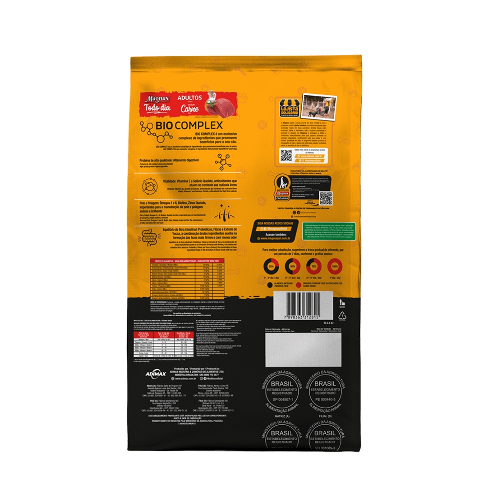 Detalhes do Ração Magnus Premium  Todo Dia Cães Adultos Carne - 10,1Kg