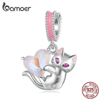 Bamoer Prata 925 Rosa Gato De Moda Acessórios Para Pulseira E Colar DIY