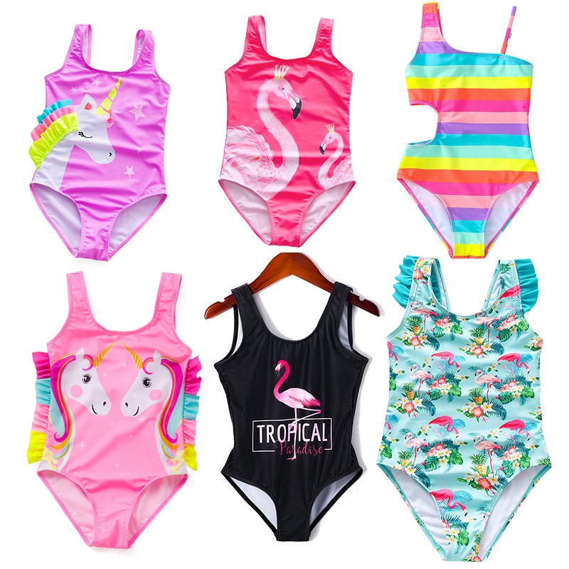 Maiô Infantil Meninas Moda Praia 2022 Verão Unicórnio Sereia Flamingo 3-10 Anos