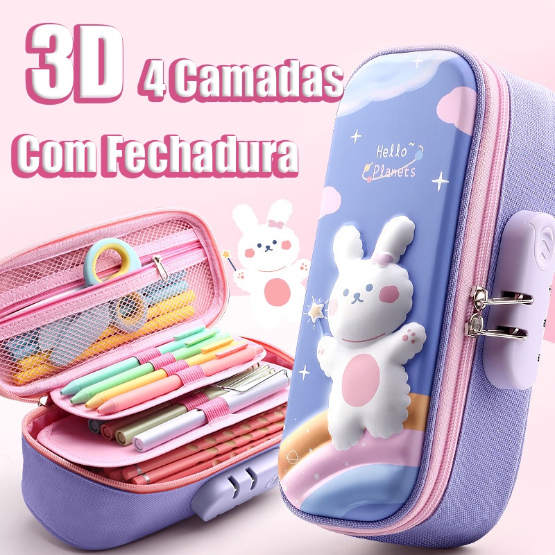 Estojo De Lápis 3D De Grande Capacidade Caixa EVA Material Kawaii Cartoon Cute Stationary for Kids Students Escolar