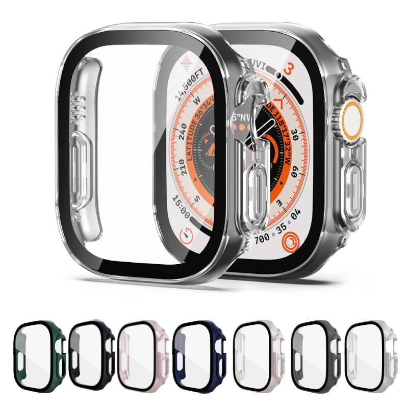 Vidro + Capa Para Apple Watch 8 Ultra 49mm 41MM 45MM 40/44mm Banda smartwatch PC Pára-Choques + Protetor De Tela Tempera