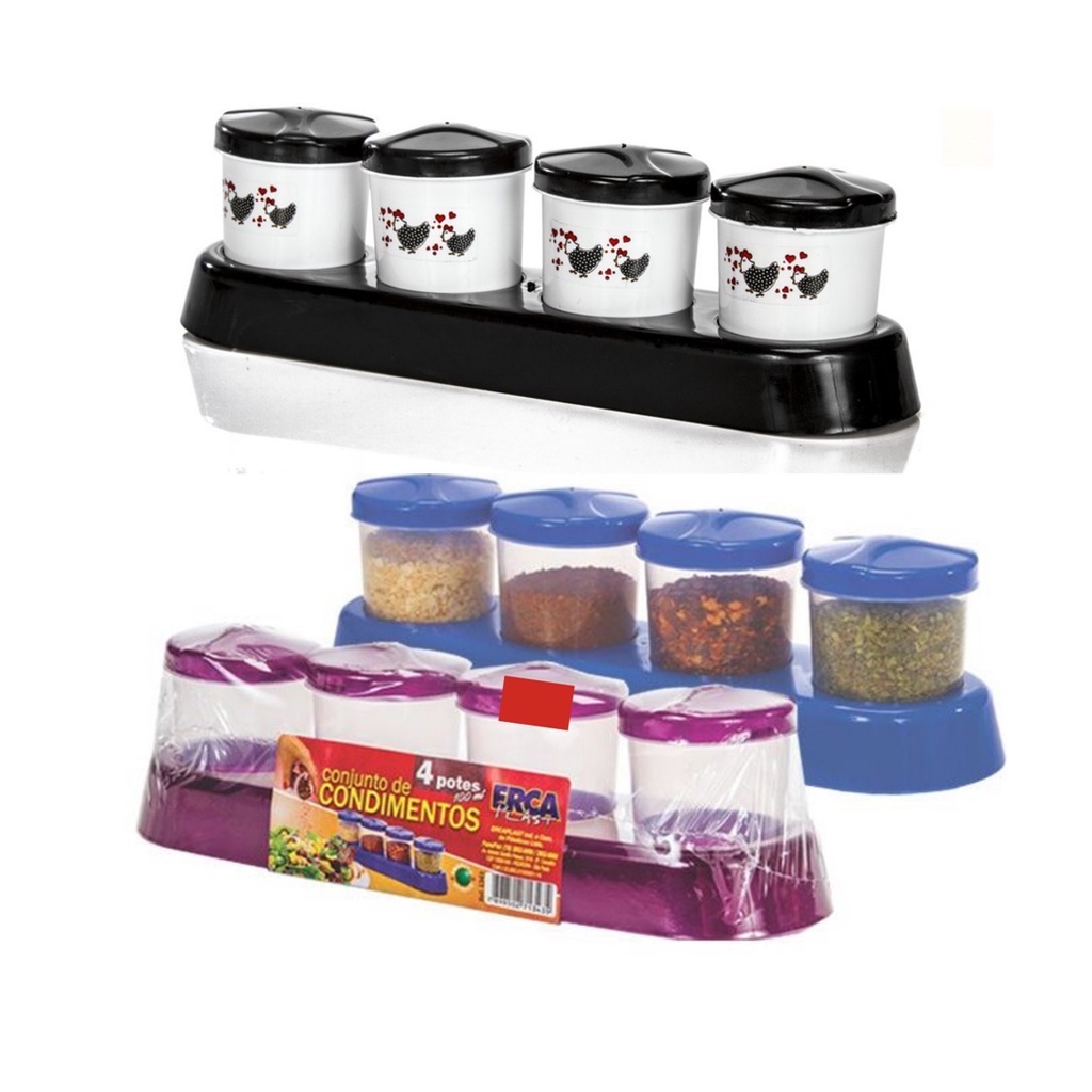 Porta Condimentos Temperos Plástico 4 Peças Com Suporte Escolha a Cor em Oferta na Shopee