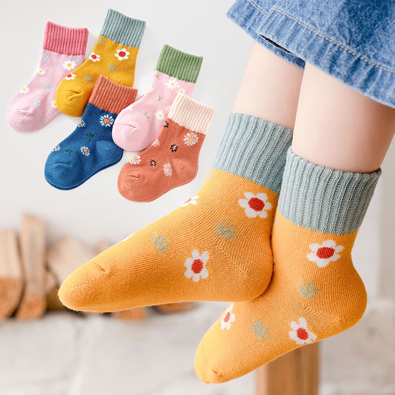5 Pares/Lote Meias De Algodão Infantil Outono Inverno Primavera Meninos E Meninas Médias Desenho Animado Multi