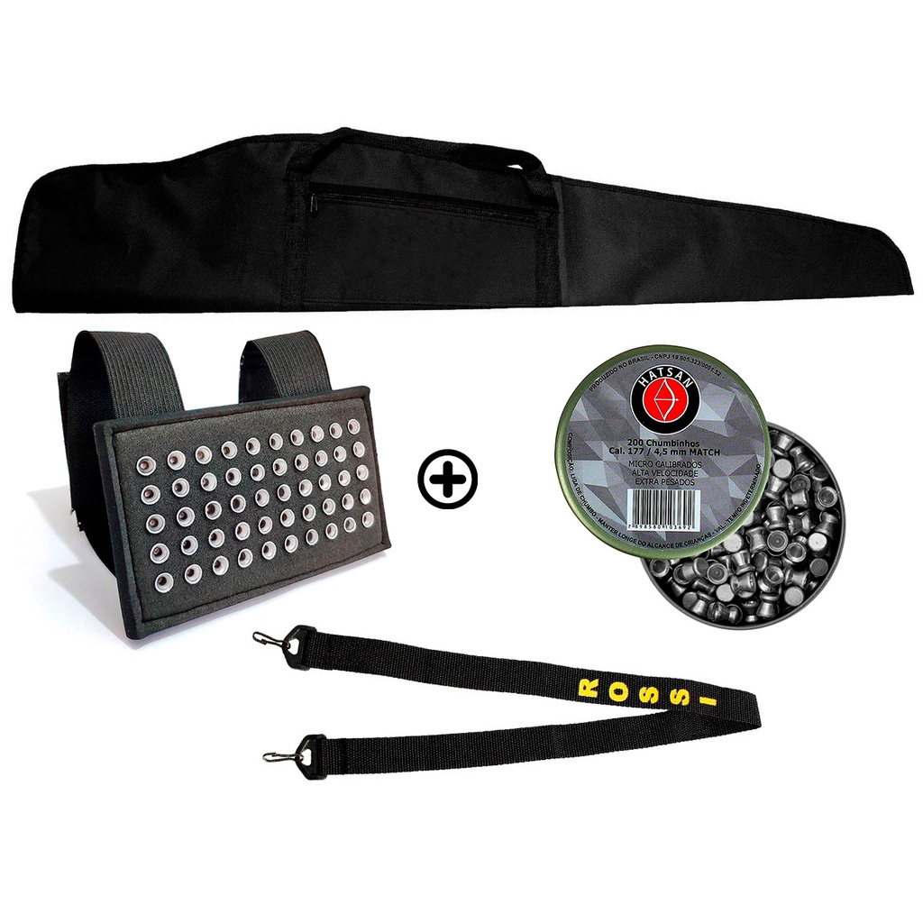 Capa Para Carabina 123cm, Bandoleira, Porta Chumbos 5.5mm e Chumbinho Hatsan Match 4.5