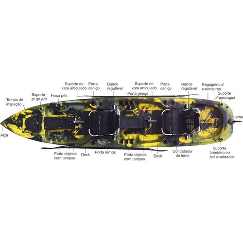 CAIAQUE PESCA DUPLO - CAIAKER - 2 LUGARES + PEDAL MODELO MERO