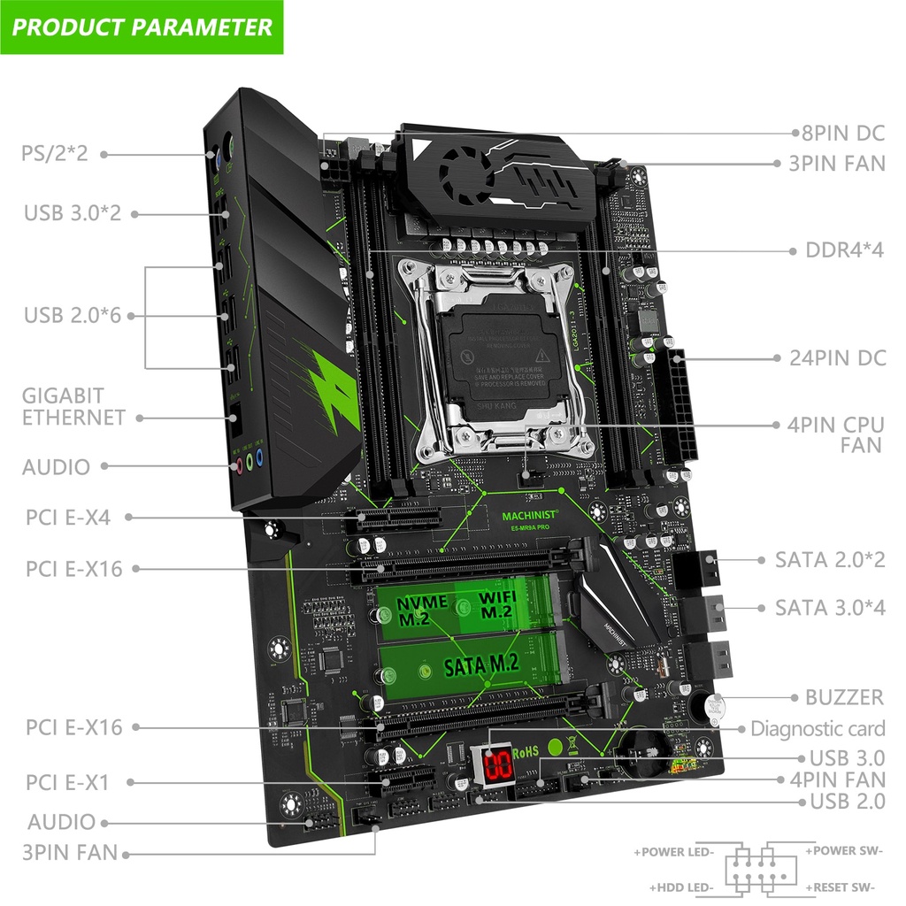 Machinista X99 Suporte Da Placa-Mãe LGA 2011-3 Xeon E5 V3 V4 CPU Processador DDR4 RAM Memória De Quatro Canais NVME M . 2 E5 MR9A PRO ATX