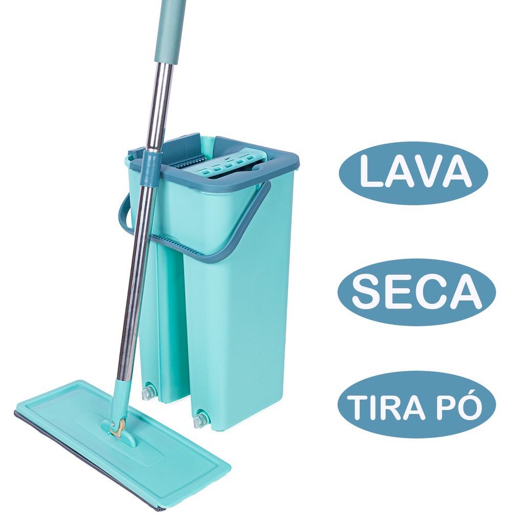 Flat Mop Com Balde Esfregão Rodo Mágico Lava Seca Tira Pó Vassoura Limpeza Multiuso