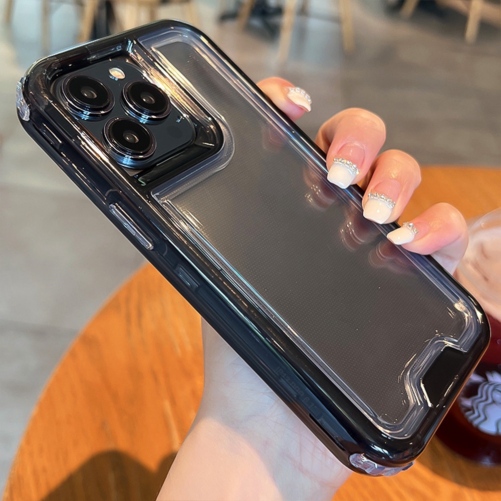 Capa Traseira De Silicone Transparente 3 Em 1 Para iPhone 15 14 13 12 11 Pro Max 15 Plus 13 Mini X XR XS Max 7 8 Plus