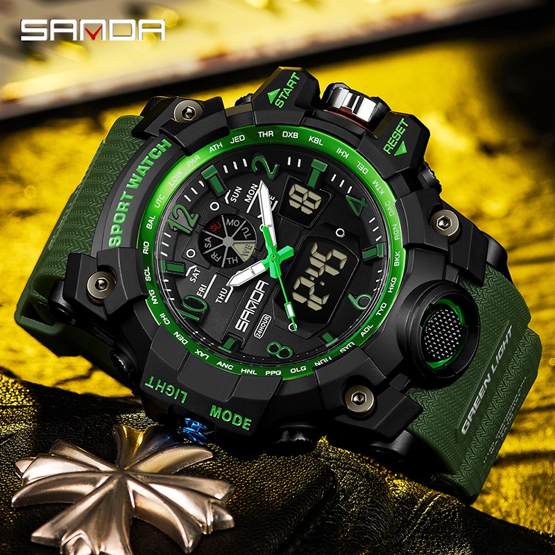 Relógio Masculino SANDA Multifuncional LED Digital À Prova D'água De Quartzo De Luxo SD3169-17