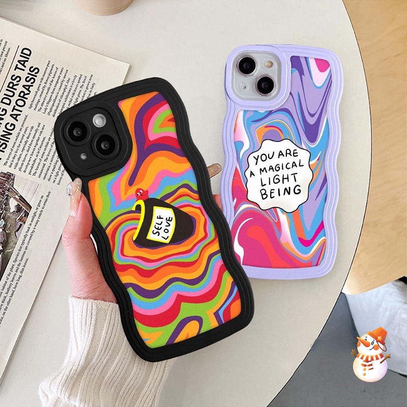 Capa De Celular Da Moda Compatível Para IPhone 6 6s 7 8 Plus 11 14 12 13 Pro Max XR 14 X XS SE 2020 Arte Abstrata Padrão De Aquarela Alfabeto Borda Ondulada Macia