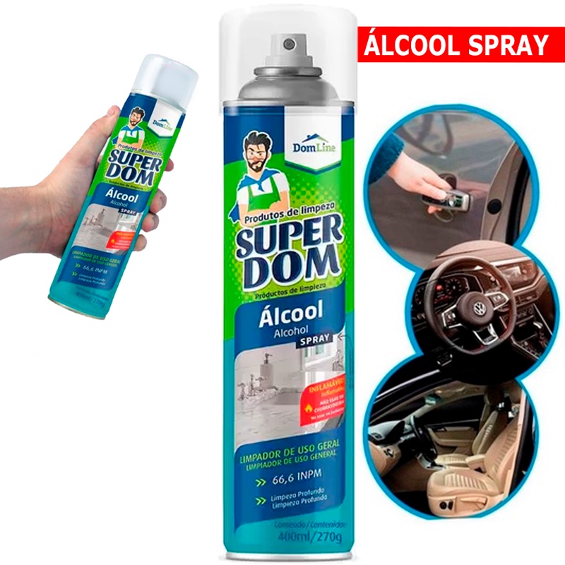 Álcool Spray Antisséptico Para Higienização Automotivo E Ambientes 46% Limpeza 170g Eficiente Casa