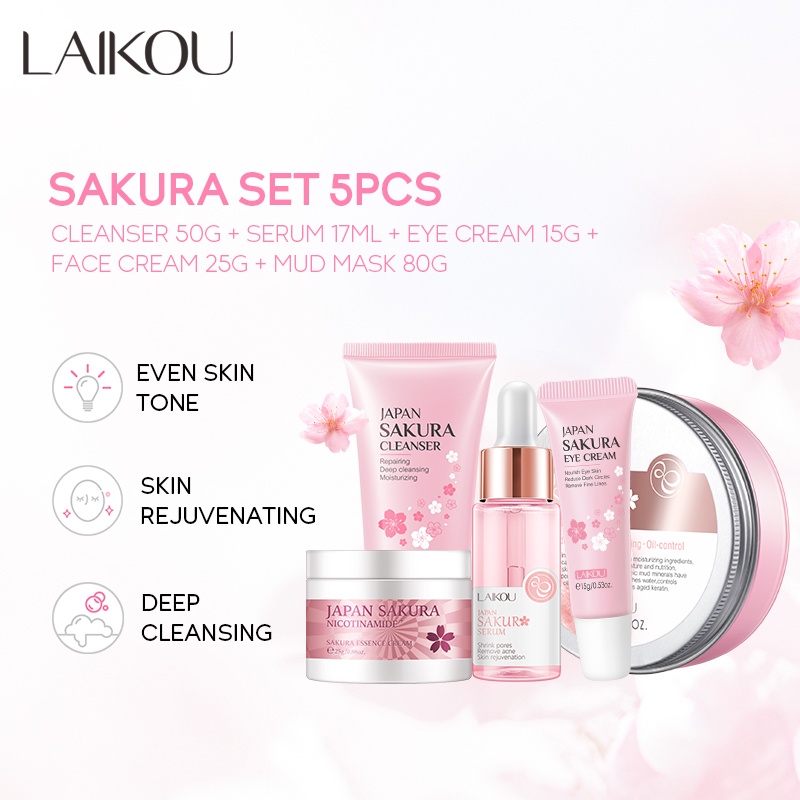 LAIKOU Japan Sakura Whitening Face Serum Cherry blossoms Reduce Spots Anti-aging Face Wash Skin Care Set