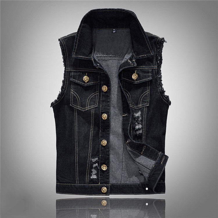 Colete Jeans Fino Masculino De Tamanho Grande , Lazer , Rua , Ombros , Caverna Quebrada , casual