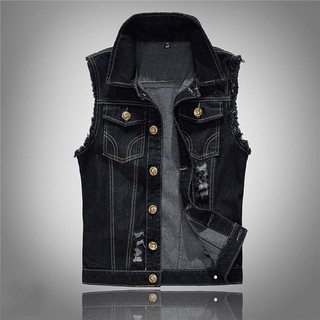 Colete Jeans Fino Masculino De Tamanho Grande , Lazer , Rua , Ombros , Caverna Quebrada , casual