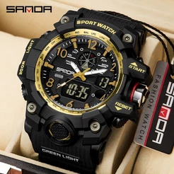 Relógio Masculino SANDA Multifuncional LED Digital À Prova D'água Cronômetro Luxuoso Quartzo SD3169-6