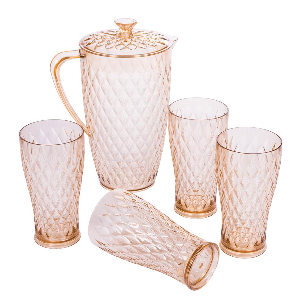 Conjunto de Jarra a Copos de Plástico Plasútil 5 Peças - Home & Living