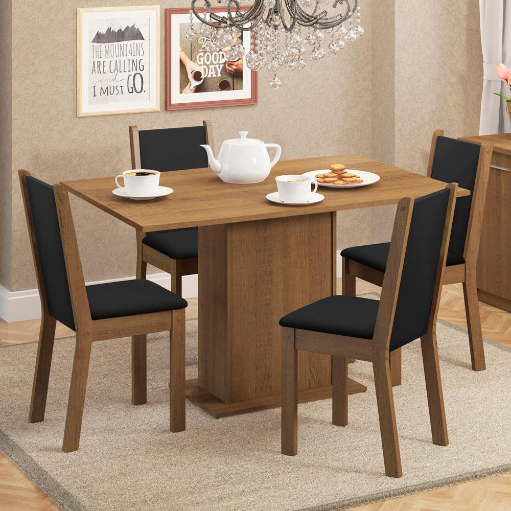 Conjunto Sala de Jantar Madesa Talita Mesa Tampo Madeira 4 Cadeiras - Rustic/Preto/Sintético Preto - Home & Living