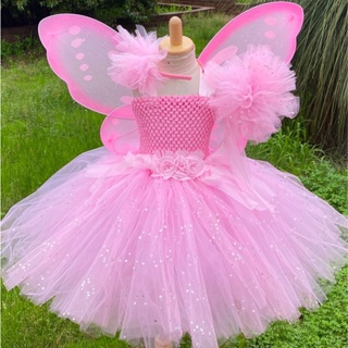 Vestido De Fada Rosa Para Meninas , Vestidos Infantis De Flores Tutu Com Glitter E Laço De Cabelo Crianças , Aniversário em Oferta na Shopee