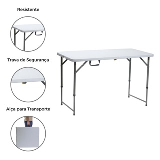Mesa Dobrável De Plástico Vira Maleta Para Camping Praia Churrasco 120X60cm Branco em Oferta na Shopee