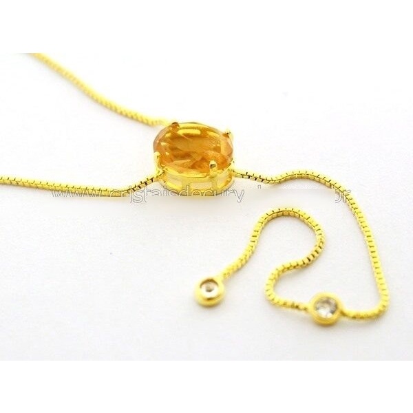 Colar Gravata Pedra Citrino Gema Natural Dourado