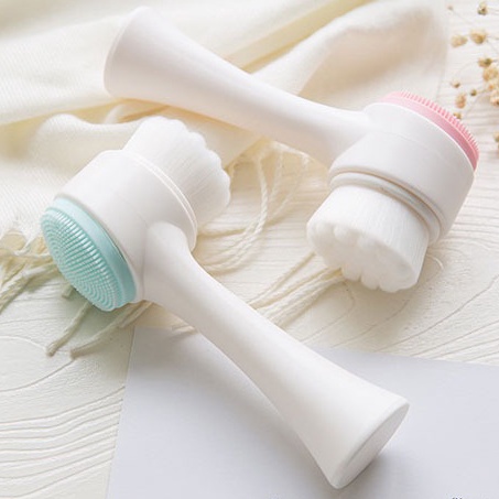 Escova de Limpeza Facial 2 em 1 Esponja Cerdas Macias Ponta Dupla de Silicone Esfoliante Aparelho Massagem