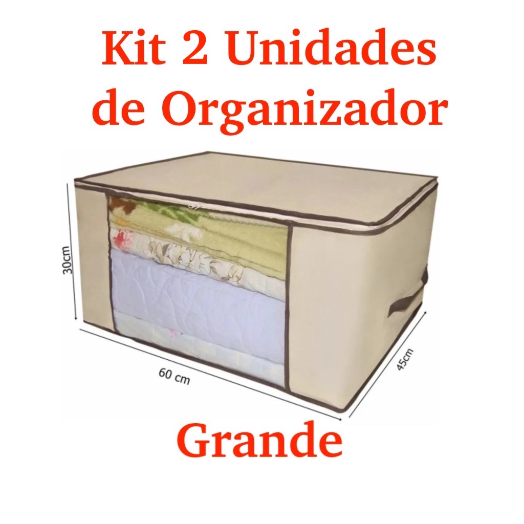 Organizador Multiuso Caixa Organizadora De Guarda Roupa Flexivel Com Ziper 60x45x30cm Grande