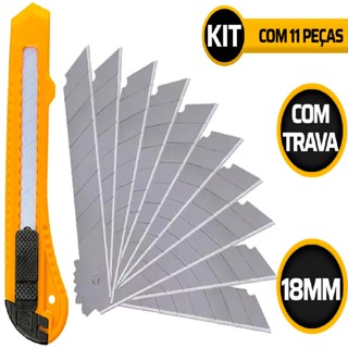 Kit Estilete Retrátil Com 11 Lâminas 18mm