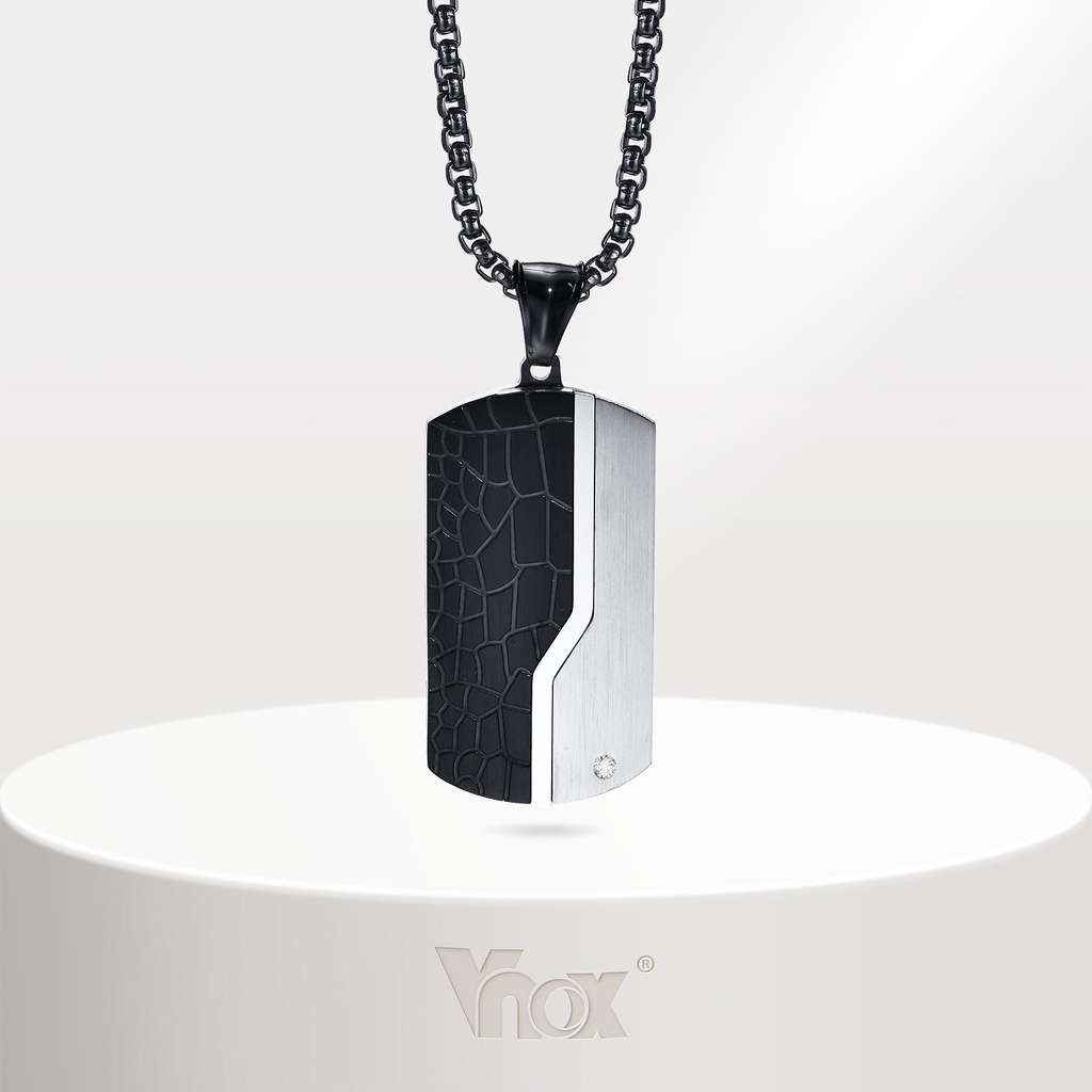 Vnox Marca Elegante Tag Neklaces Para Homens Jóias , Pingente Geométrico De Aço Inoxidável À Prova D'água Com Pedra CZ , Corrente De Caixa Livre em Oferta na Shopee