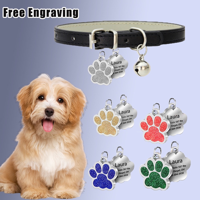 Placa de Identificação Pet com Coleira Plaquinha Pingente personalizada Cachorro Cão Gato(colarinho + etiquetas + sinos)