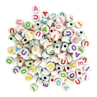 Kit 300 Letras Vogais Miçangas Entremeio Missangas Vogal Para Pulseira Colar Bijuteria Infantil