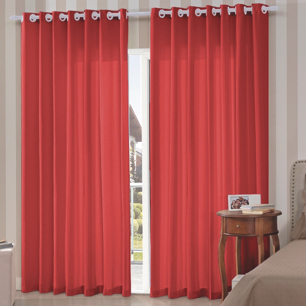 Cortina Rústica New Pantex Vermelha Para Sala Ou Quarto 3,00 x 1,70 Bella Janela