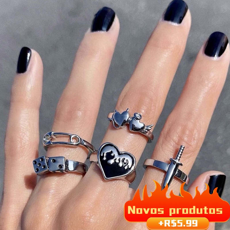 5 Pcs/Anel De Clipe De Papel De Amor Prata Retrô Criativo Conjunto De Anéis De Metal Unissex Da Moda