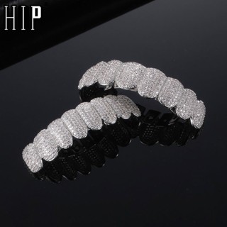 2023 STYLE Hip Hop Full CZ Pedras Dentes Grillz Capas De Zircônio Cúbico Gelado Micro Pavimento Top & amp ; Conjunto De Grelhas De Encanto De Fundo Para Homens Jóias Mulher Presente