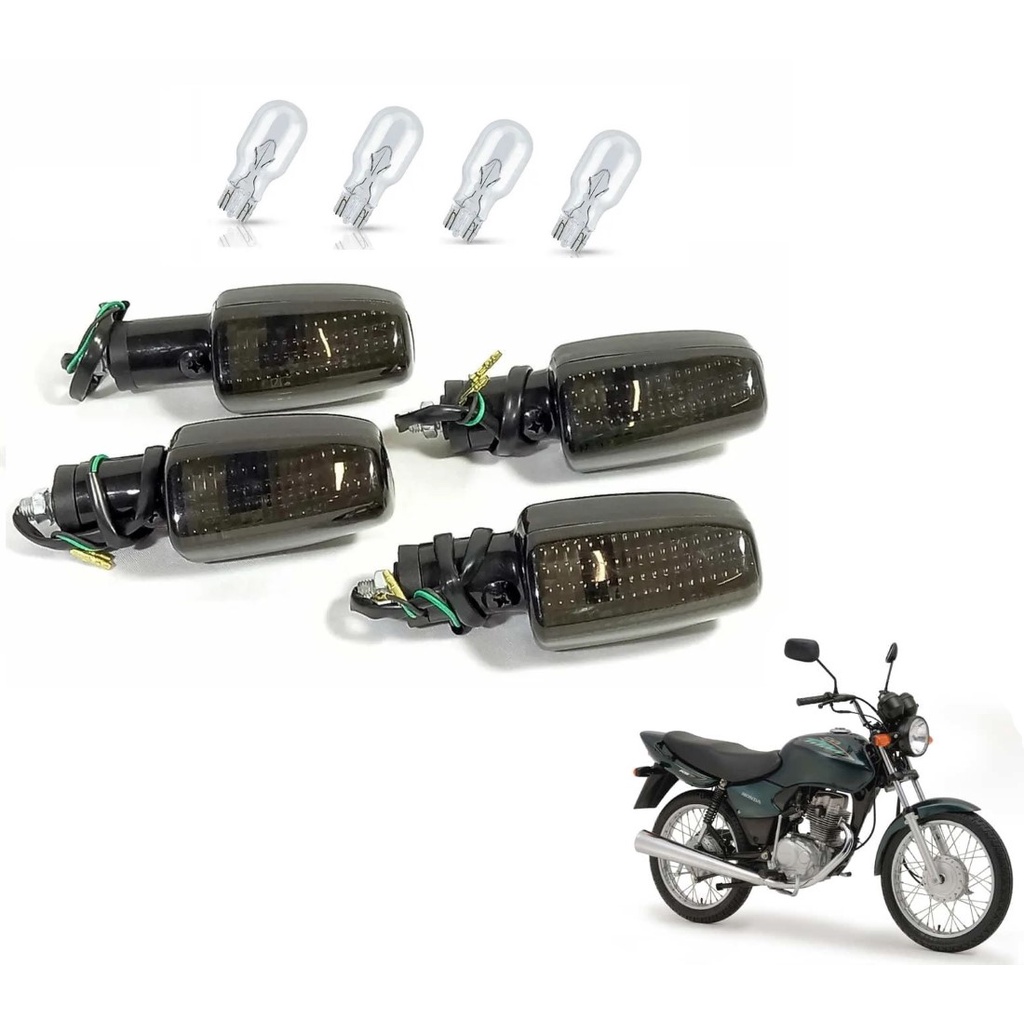 Kit 4 Pisca Seta Lente Fume + Lampadas Cg Titan Fan 125 150 Cbx 250 Twister Cb Xre 300