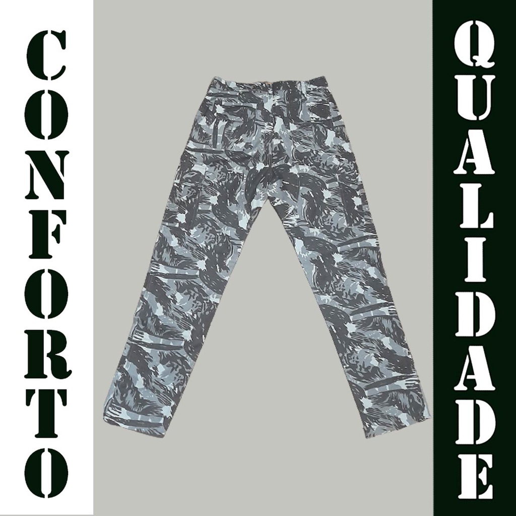 Calça Camuflada Preto e Branco Caça Pesca Camping Bim 100% ALgodão