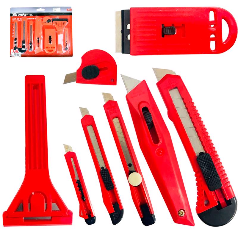 Kit Jogo 8 Peças Estiletes E Raspadores Retráteis De 9 A 52mm Plástico Uso Geral