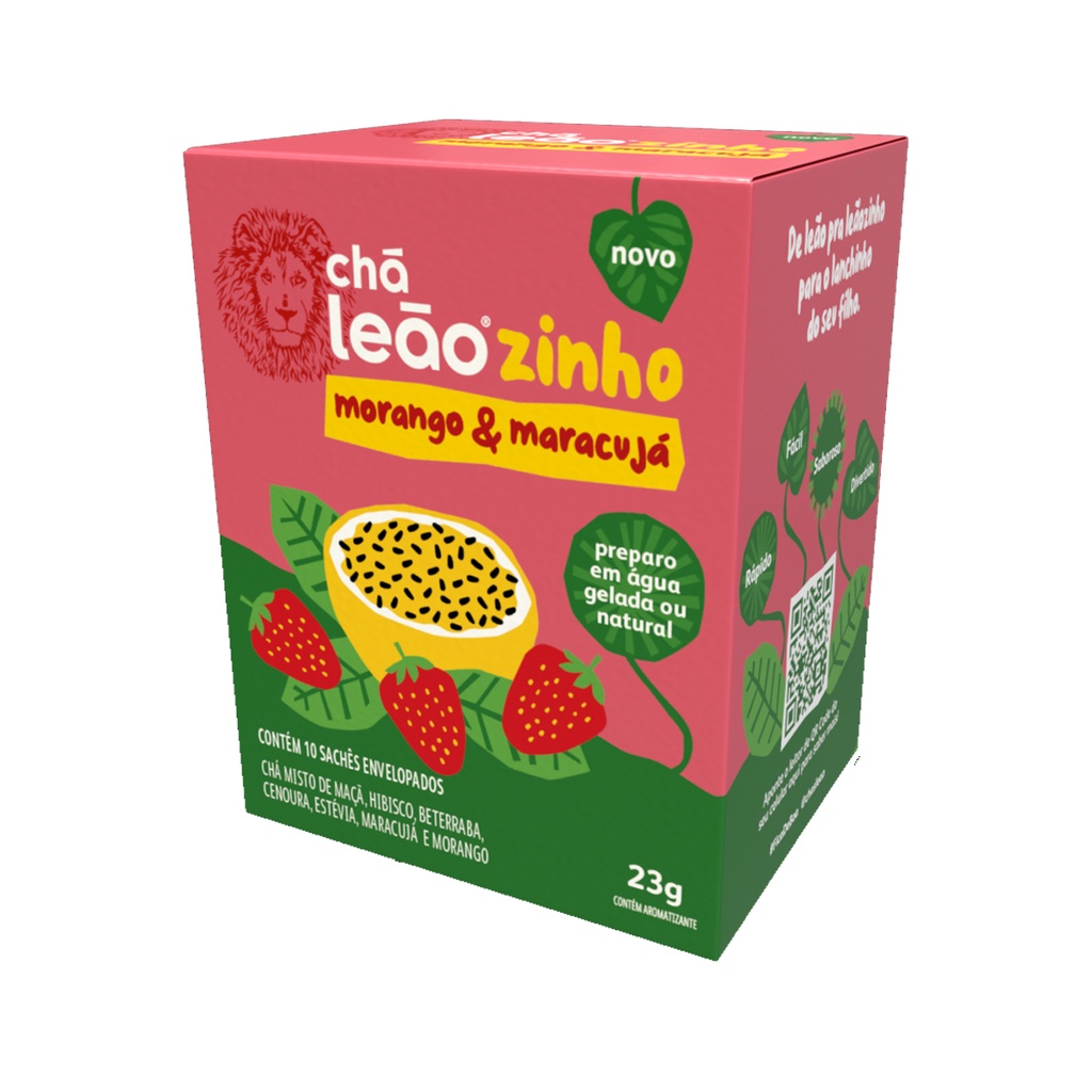 Chá Leãozinho Sabor Morango & Maracujá Kids 10 sachês de 2,3g - Chá Leão em Oferta na Shopee