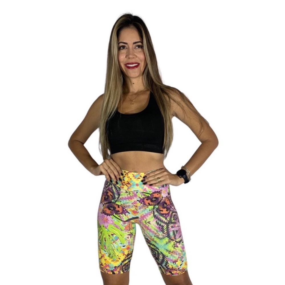 Bermuda Ciclista Feminina Para Academia Fitness Bella Treino Estampada Colorida Verão Adulto
