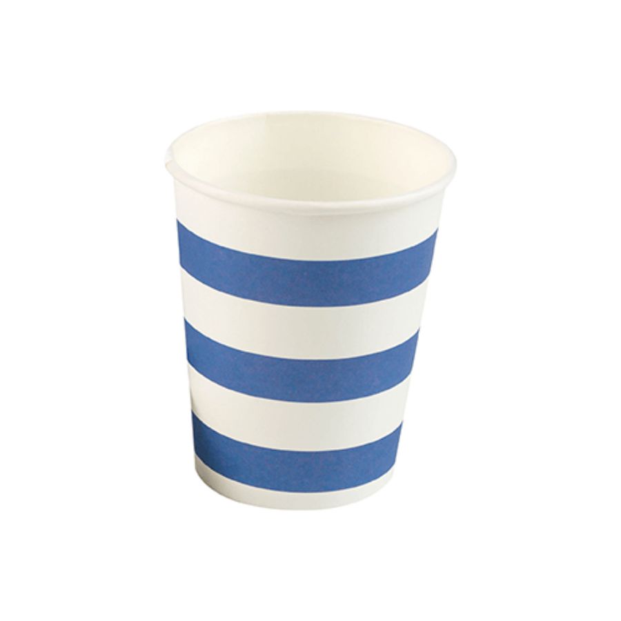 Copo de Papel Listrado Azul Biodegradável- 10 un - 270 ml - Silver Festas - Rizzo Distribuidora - Home & Living