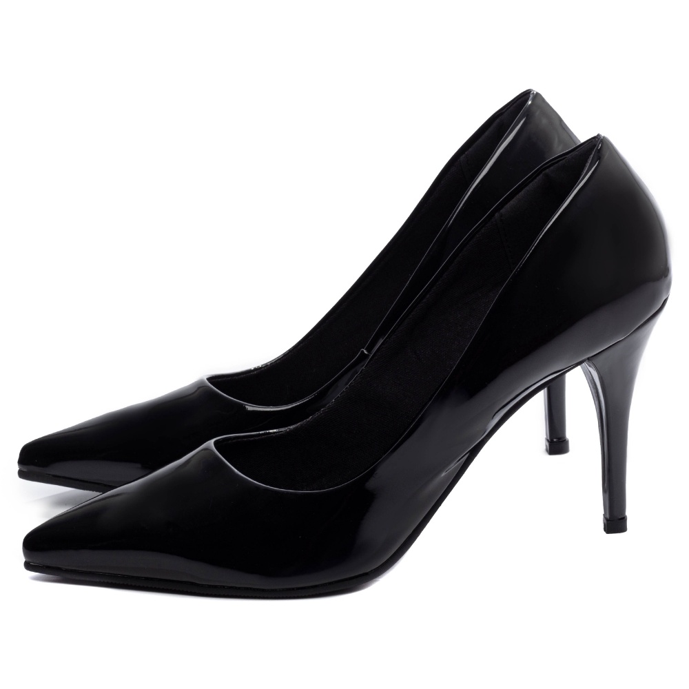 Detalhes do Scarpin Verniz Preto Salto Fino Alto Numeração Grande Tamanho Especial 40/44