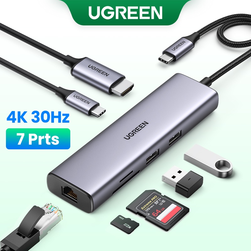 UGREEN 7 Portas USB HUB 4K 30Hz/60Hz C Para HDMI RJ45 PD Adaptador