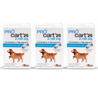 3 Pro Cart 25 Condroitina 60 Comp. Cães Procart 2100 em Oferta na Shopee