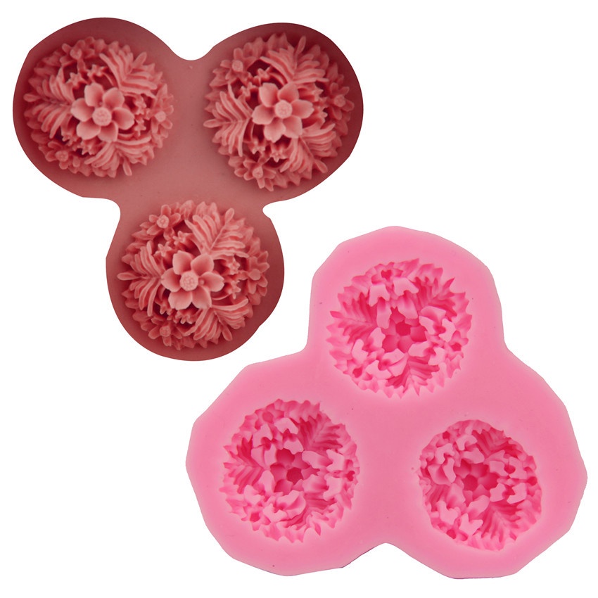 Três Rosas Em Flor Completa Molde De Gel De Sílica Chocolate Girando Açúcar Cozimento Bolo Gesso Gotejamento Decoração D