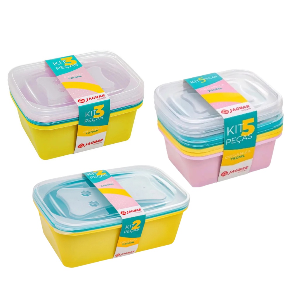Conjunto com 3 Kits de Potes Plásticos Resistentes Jaguar cozinha alimento geladeira