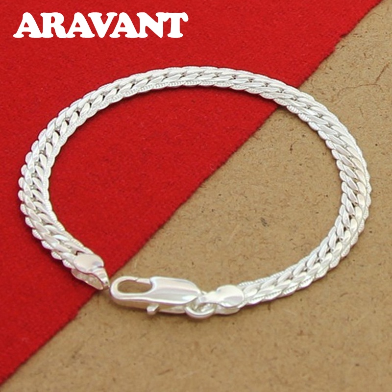 Aravant 925 Prata 5MM Corrente De Pulseira Para Homens Jóias De Moda Feminina