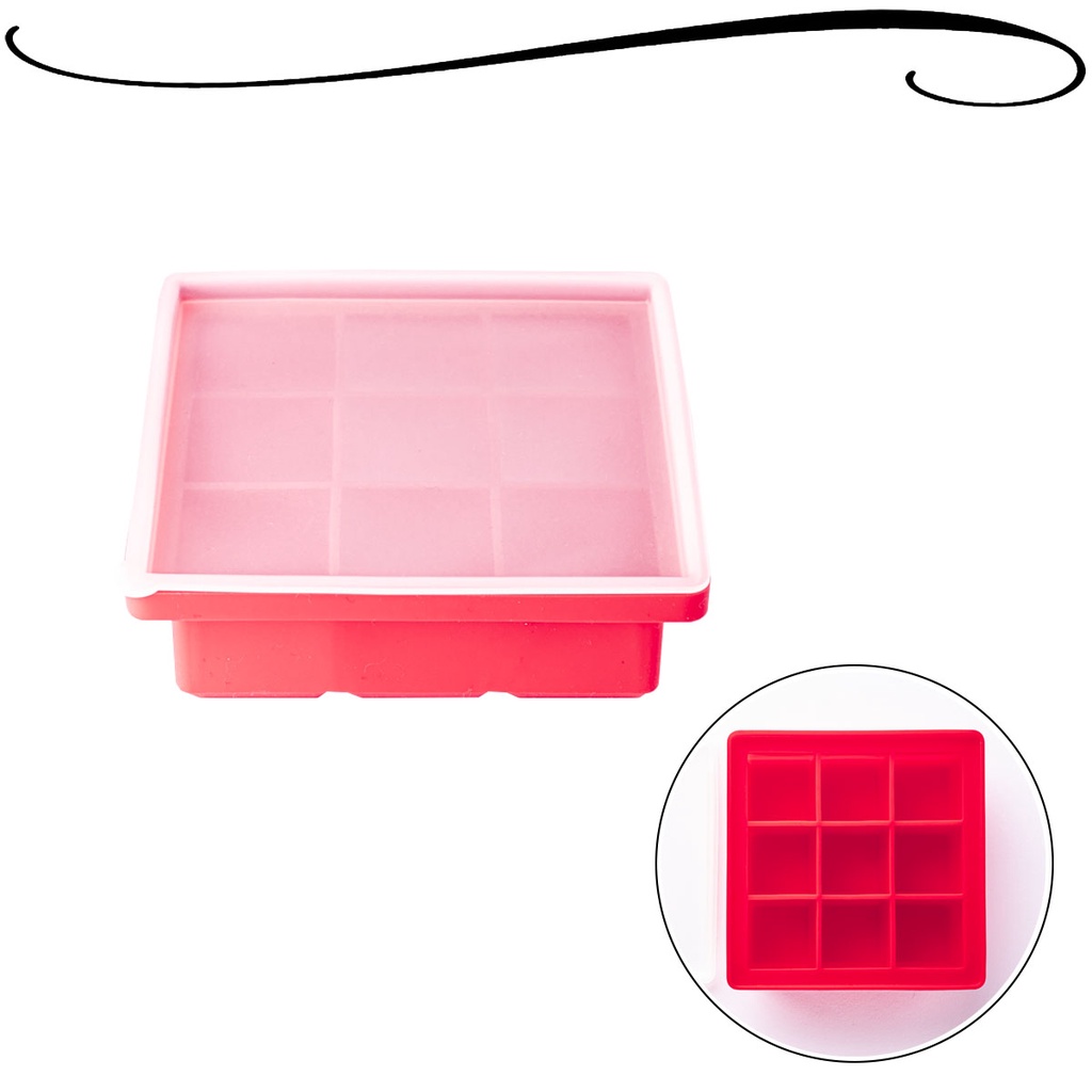 Forma de Silicone Para Gelo Quadrada 9 Cubos Para Cozinha Com Tampa Utensílio de Casa