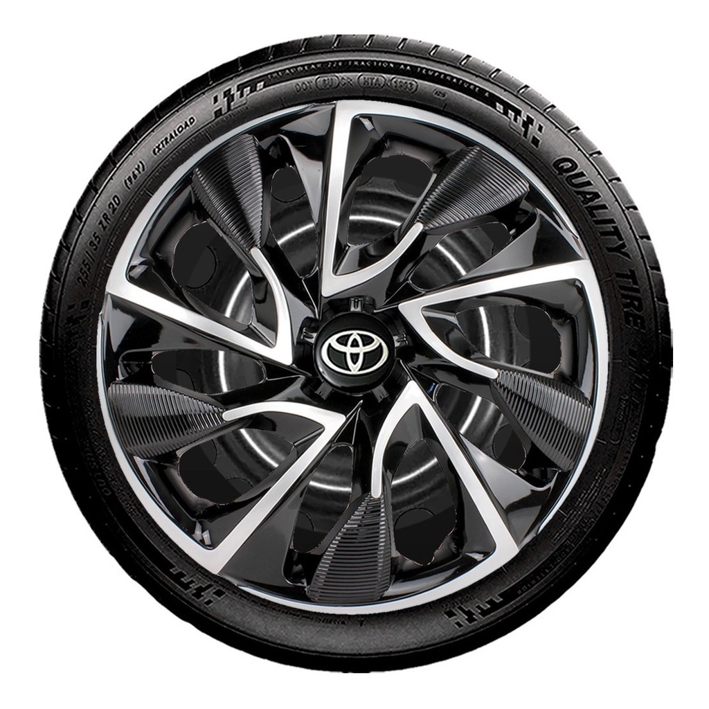 Jogo 4 Calota Ds4 Aro 13 Black Silver Esportiva Toyota Etios