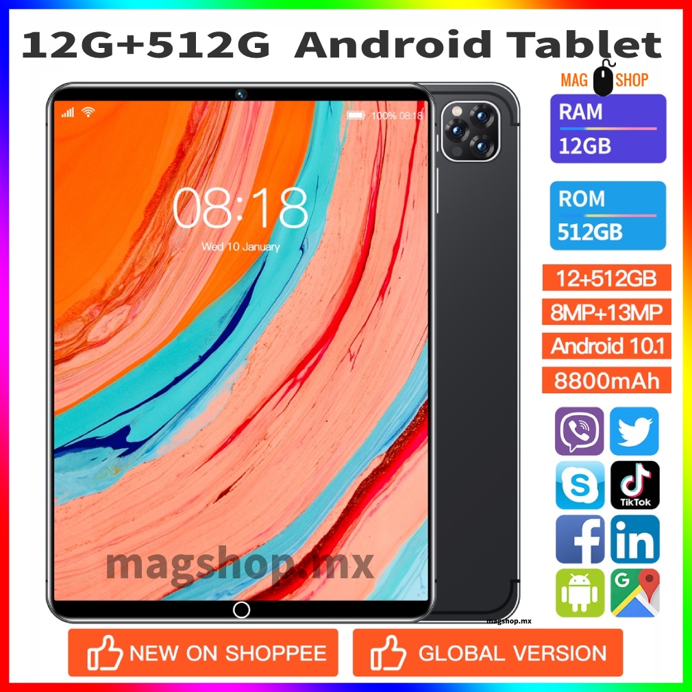Tablet PC 10.1 Polegadas 4G Chamada Telefônica Forte 12GB + 512GB Suporte Dual SIM Wi-Fi Bluetooth Octa Core Android 10.1 Tablets