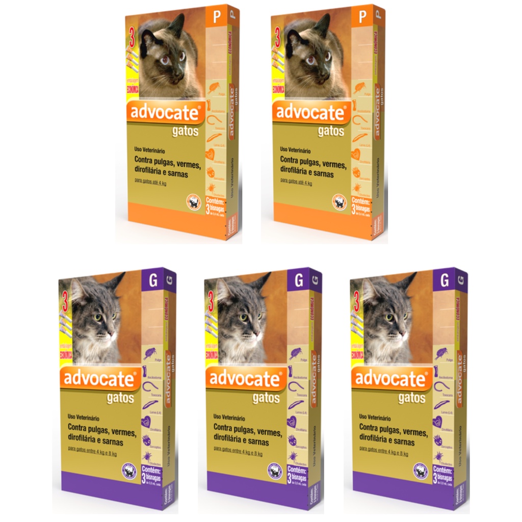 2 Advocate Gatos até 4Kg+ 3Advocate 4 a 8kg 3 pipetas por cx
